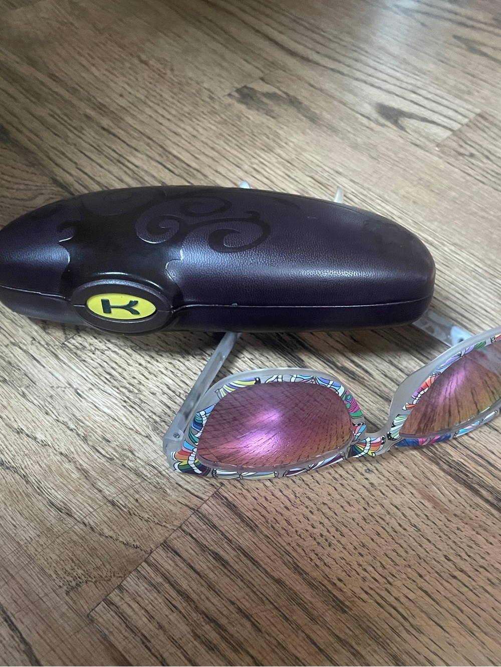 Koala Sunglasses Brown Faux Leather with Lime Green Lining